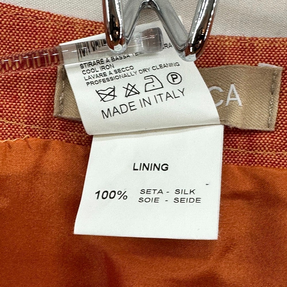 LUCA LUCA 100% Linen Italian Midi Skirt • 6 • orange • quiet luxury, silk lining - Picture 8 of 9